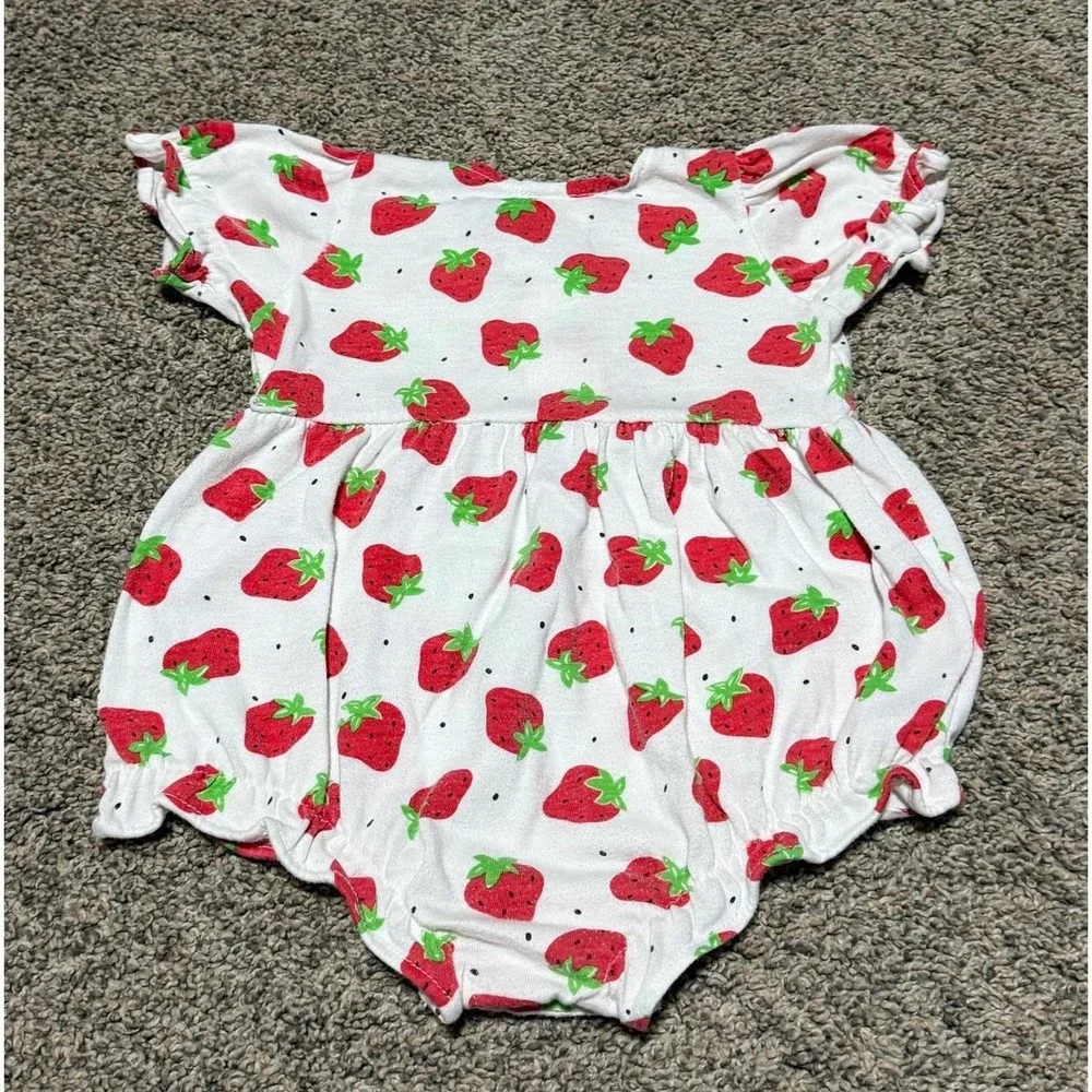 Vintage Little by Little Baby Strawberry Bubble Romper 6/9M 90s Cottagecore